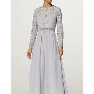 TRUTH & FABLE Womens Long Sleeve Lace Trim Bridesmaid Maxi Dress Gray Sz 3XL